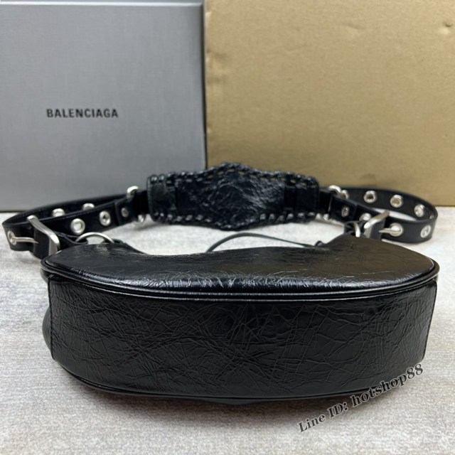 Balenciaga專櫃爆款Le Cagole半月牙腋下包餃子包 巴黎世家經典小號爆裂黑鱷金機車包 fyj1085